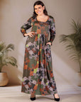 Plus Size Green Long Sleeve Empire Waist Pocket Maxi Dress