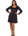 Plus Size Long Sleeve Babydoll Knee Length Dress