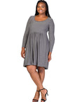 Plus Size Long Sleeve Babydoll Knee Length Dress