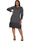 Plus Size Ribbed Knit Long Sleeve Split Hem Sweater Dress