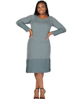 Plus Size Ribbed Knit Long Sleeve Split Hem Sweater Dress