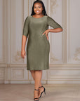 Plus Size Elbow Length Sleeve Shimmer Bodycon Mini Party Dress