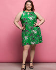 24seven Comfort Apparel Plus Size Knee Length Green Floral Print Sleeveless Keyhole Dress