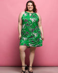 24seven Comfort Apparel Plus Size Knee Length Green Floral Print Sleeveless Keyhole Dress