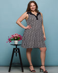 24seven Comfort Apparel Plus Size Black and White Sleeveless Collared Mini Dress