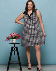 24seven Comfort Apparel Plus Size Black and White Sleeveless Collared Mini Dress