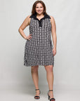 24seven Comfort Apparel Plus Size Black and White Sleeveless Collared Mini Dress