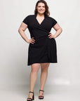 24seven Comfort Apparel Plus Size Mandarin Collar Knee Length Wrap Dress