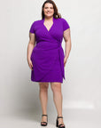 24seven Comfort Apparel Plus Size Mandarin Collar Knee Length Wrap Dress