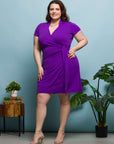 24seven Comfort Apparel Plus Size Mandarin Collar Knee Length Wrap Dress