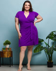 24seven Comfort Apparel Plus Size Mandarin Collar Knee Length Wrap Dress