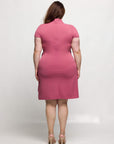 24seven Comfort Apparel Plus Size Mandarin Collar Knee Length Wrap Dress