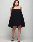 24seven Comfort Apparel Plus Size Square Neck Spaghetti Strap Smocked Pocket Mini Dress