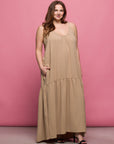 24seven Comfort Apparel Plus Size Lightweight Spaghetti Strap Pocket Maxi Dress