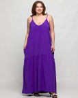 24seven Comfort Apparel Plus Size Lightweight Spaghetti Strap Pocket Maxi Dress