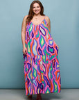 24seven Comfort Apparel Plus Size Multicolor Lightweight Spaghetti Strap Pocket Maxi Dress