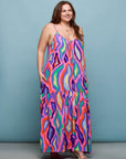 24seven Comfort Apparel Plus Size Multicolor Lightweight Spaghetti Strap Pocket Maxi Dress