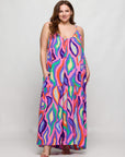 24seven Comfort Apparel Plus Size Multicolor Lightweight Spaghetti Strap Pocket Maxi Dress