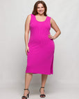 24seven Comfort Apparel Plus Size Fitted Sleeveless Side Slit Midi Dress