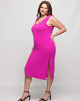 24seven Comfort Apparel Plus Size Fitted Sleeveless Side Slit Midi Dress