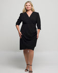 24seven Comfort Apparel Plus Size Solid Color V Neck Faux Wrap Dress