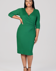 Knee Length V Neck Plus Size Wrap Dress