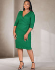 Knee Length V Neck Plus Size Wrap Dress
