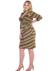 Fall Geometric Print Knee Length Faux Wrap Plus Size Dress