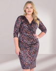 Fall Print Knee Length Faux Wrap Plus Size Dress