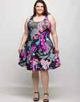 24seven Comfort Apparel Plus Size Pink Paisley Print Sleeveless Knee Length Tank Swing Dress