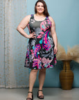 24seven Comfort Apparel Plus Size Pink Paisley Print Sleeveless Knee Length Tank Swing Dress