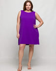 24seven Comfort Apparel Plus Size Solid Color Sleeveless Mini Shift Dress