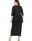 Fitted V-Neck Side Slit Plus Size Maxi Dress