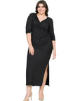 Fitted V-Neck Side Slit Plus Size Maxi Dress