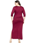 Fitted V-Neck Side Slit Plus Size Maxi Dress
