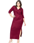 Fitted V-Neck Side Slit Plus Size Maxi Dress