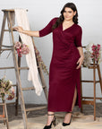 Fitted V-Neck Side Slit Plus Size Maxi Dress