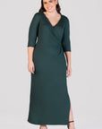 Fitted V-Neck Side Slit Plus Size Maxi Dress