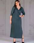 Fitted V-Neck Side Slit Plus Size Maxi Dress