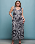 24seven Comfort Apparel Black and White Plus Size Razorback Tank Casual Maxi Dress