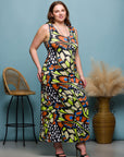 24seven Comfort Apparel Bright Butterfly Print Plus Size Razorback Tank Casual Maxi Dress