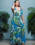 24seven Comfort Apparel Plus Size Blue Paisley Print Scoop Neck A Line Sleeveless Maxi Dress