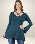 Criss Cross Cold Shoulder Long Sleeve Top