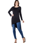 24seven Comfort Apparel Long Sleeve Knee Length Asymmetrical Tunic Top