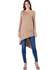 24seven Comfort Apparel Long Sleeve Knee Length Asymmetrical Tunic Top