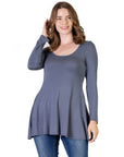24seven Comfort Apparel Long Sleeve Solid Color Swing Style Flared Tunic Top