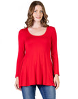 24seven Comfort Apparel Long Sleeve Solid Color Swing Style Flared Tunic Top