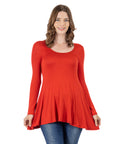 24seven Comfort Apparel Long Sleeve Solid Color Swing Style Flared Tunic Top