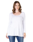 24seven Comfort Apparel Long Sleeve Solid Color Swing Style Flared Tunic Top