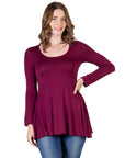 24seven Comfort Apparel Long Sleeve Solid Color Swing Style Flared Tunic Top